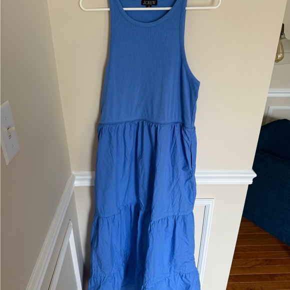 J. Crew Blue size XL Drop Waist Ribbed Top Tiered Bottom Maxi Dress Summer BR314 - Picture 4 of 9